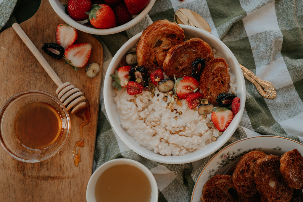 French Toast Rice Pudding with Fried Croissant Chips